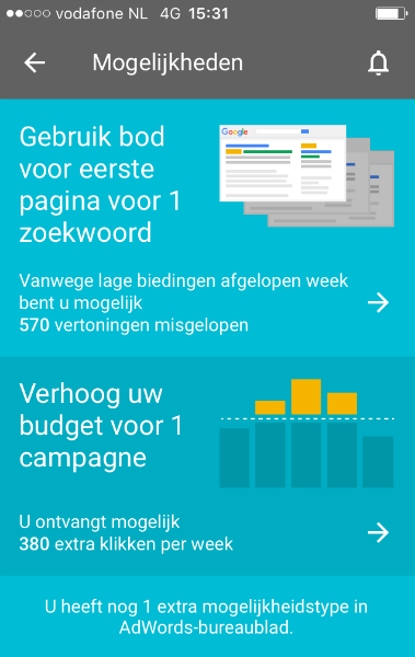 mogelijkheden in AdWords app