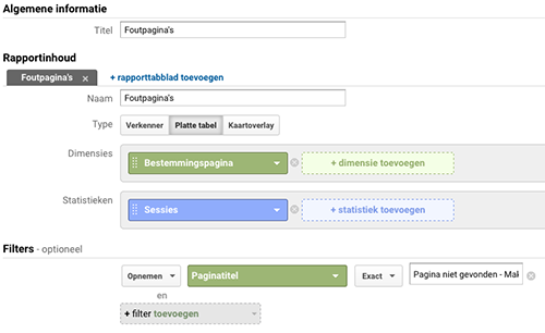 Aangepast rapport met foutpagina's