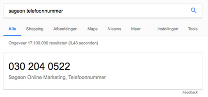 Telefoonnummer in Google